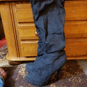 Knee high jean boots